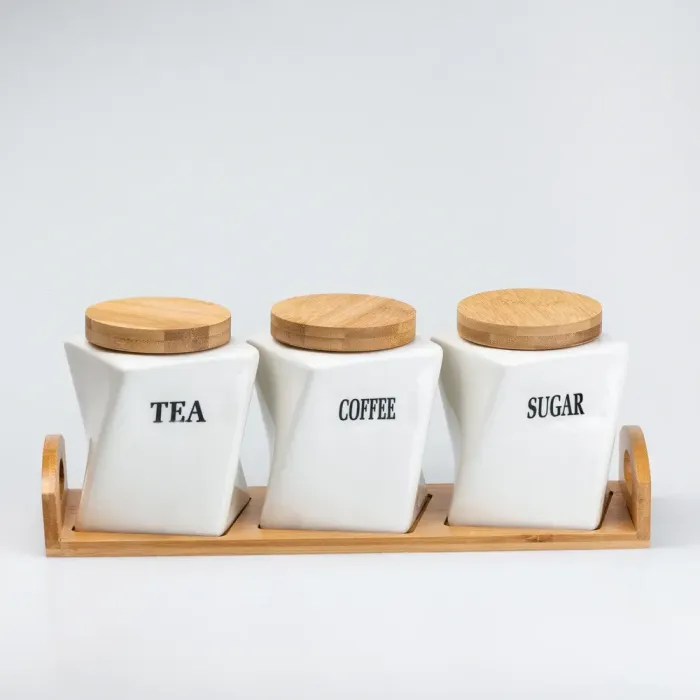 Набор емкостей для специй с крышками на бамбуковой подставке 3 шт по 500 мл (HP244) - изображение 4