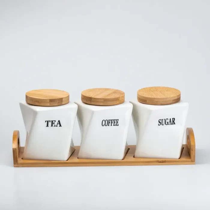 Набор емкостей для специй с крышками на бамбуковой подставке 3 шт по 500 мл (HP244) - изображение 1