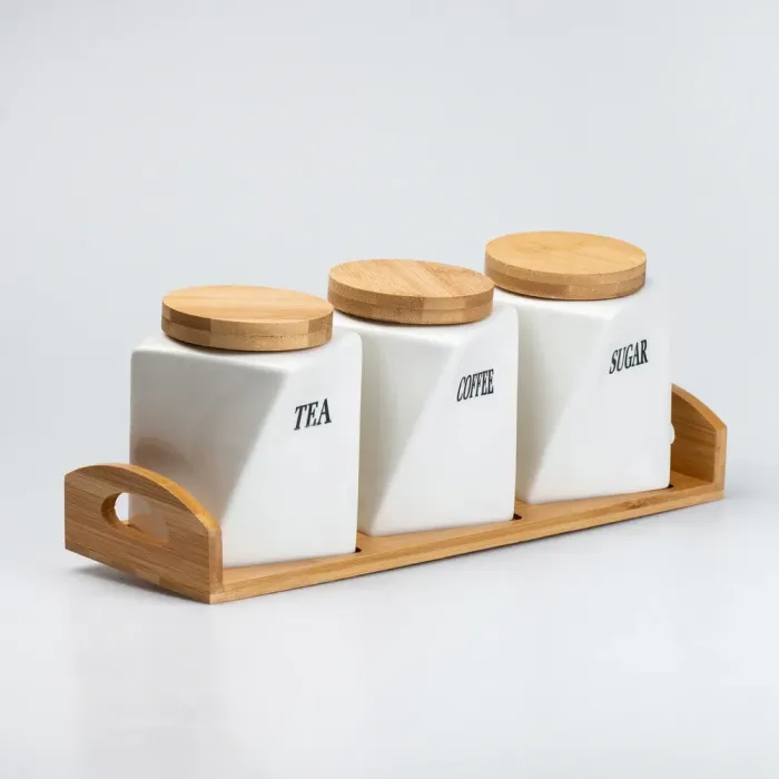 Набор емкостей для специй с крышками на бамбуковой подставке 3 шт по 500 мл (HP244) - изображение 5