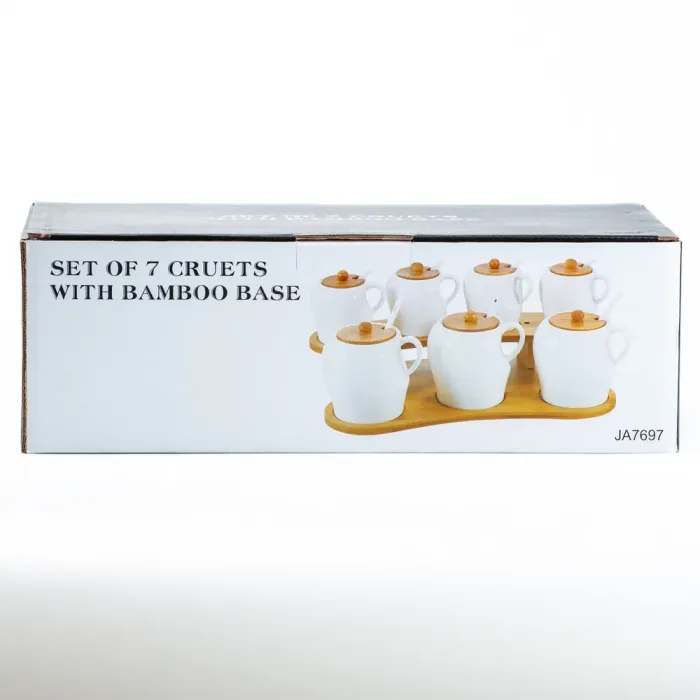 Набір ємностей для спецій із ложками на дерев'яній підставці 7 шт баночки 300 и 600 мл (HP248) - зображення 3