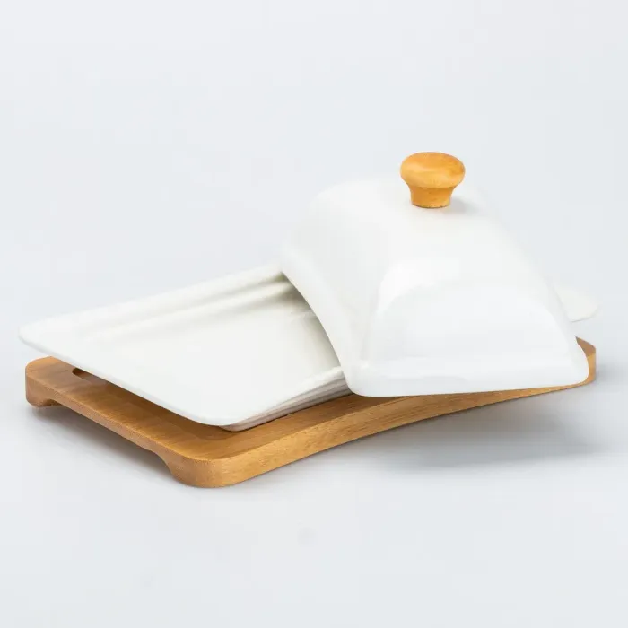 Масленка для сливочного масла и сыра с бамбуковой крышкой 18 х 11.5 х 7 см (HP255) - изображение 2