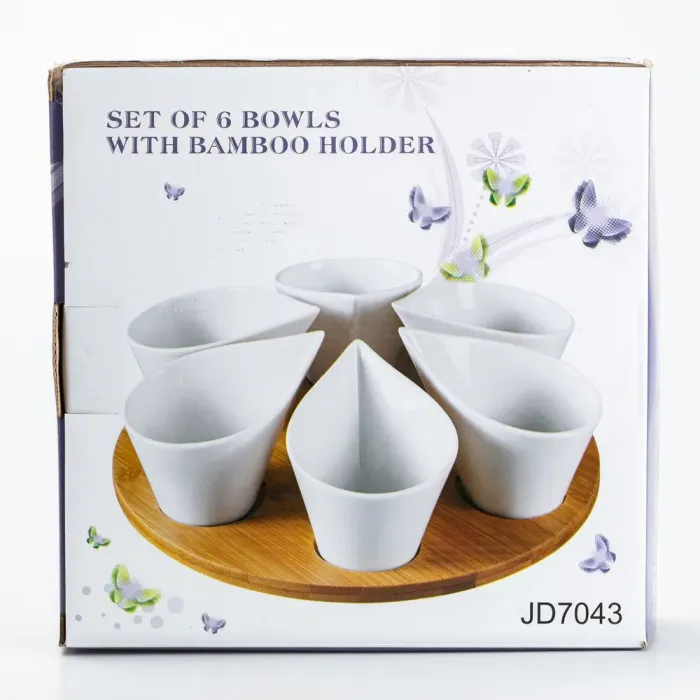 Набір керамічних баночок для приправ з ложкою та бамбуковою кришкою 6 шт (HP258) - зображення 7