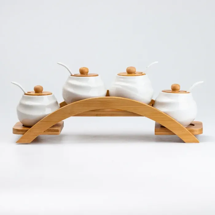 Набор для специй с ложками на деревянной стойке 4 шт. (HP261) - изображение 1