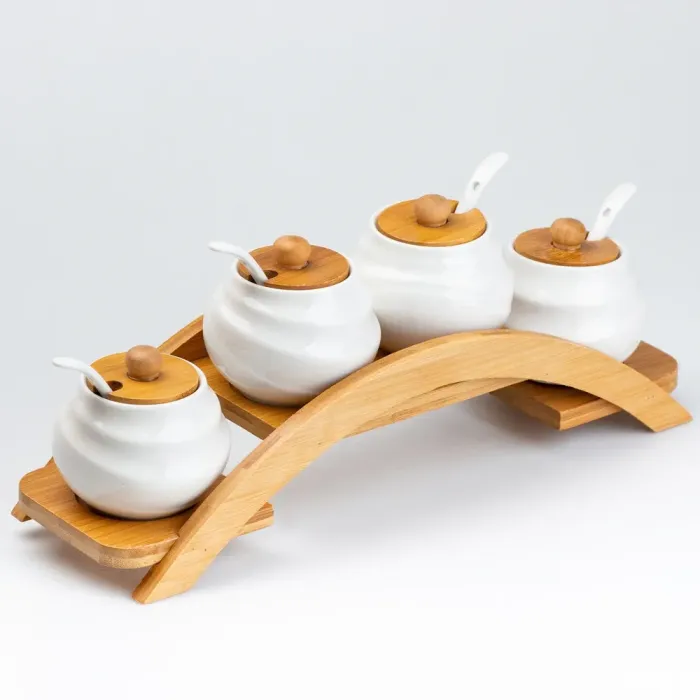 Набор для специй с ложками на деревянной стойке 4 шт. (HP261) - изображение 2