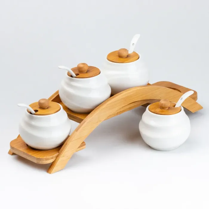 Набор для специй с ложками на деревянной стойке 4 шт. (HP261) - изображение 3