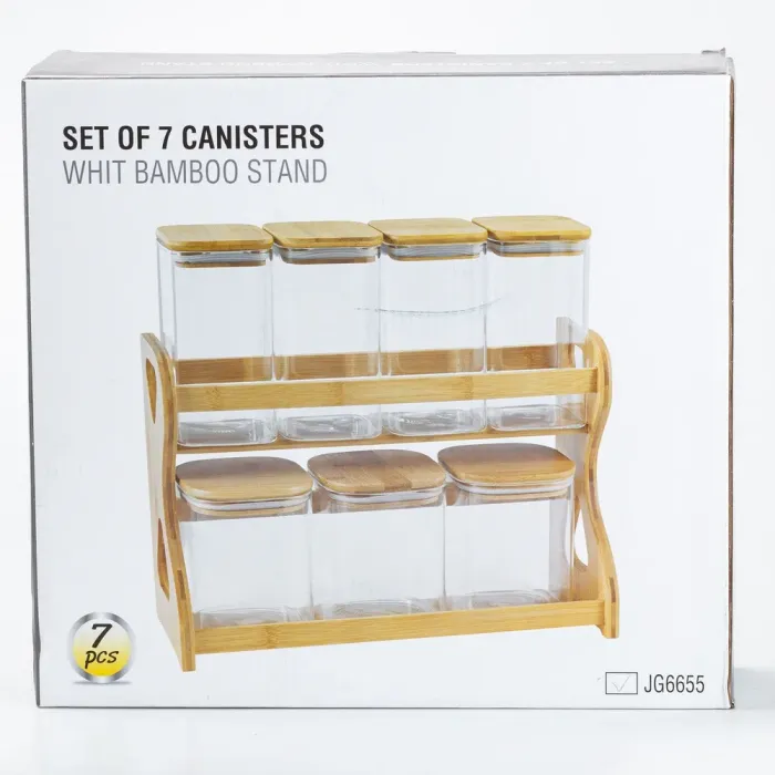 Набор емкостей для сыпучих продуктов с крышками на деревянной подставке 7 шт. (HP264) - изображение 2