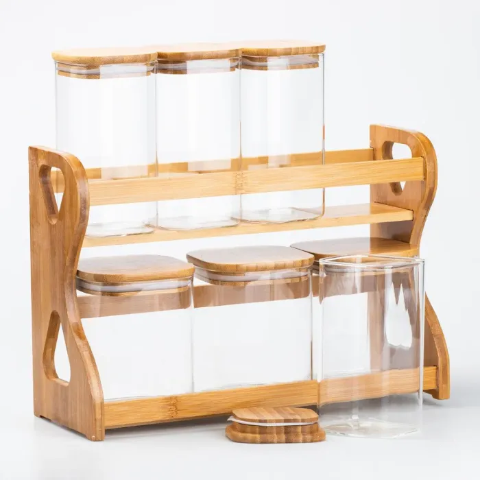 Набор емкостей для сыпучих продуктов с крышками на деревянной подставке 7 шт. (HP264) - изображение 3