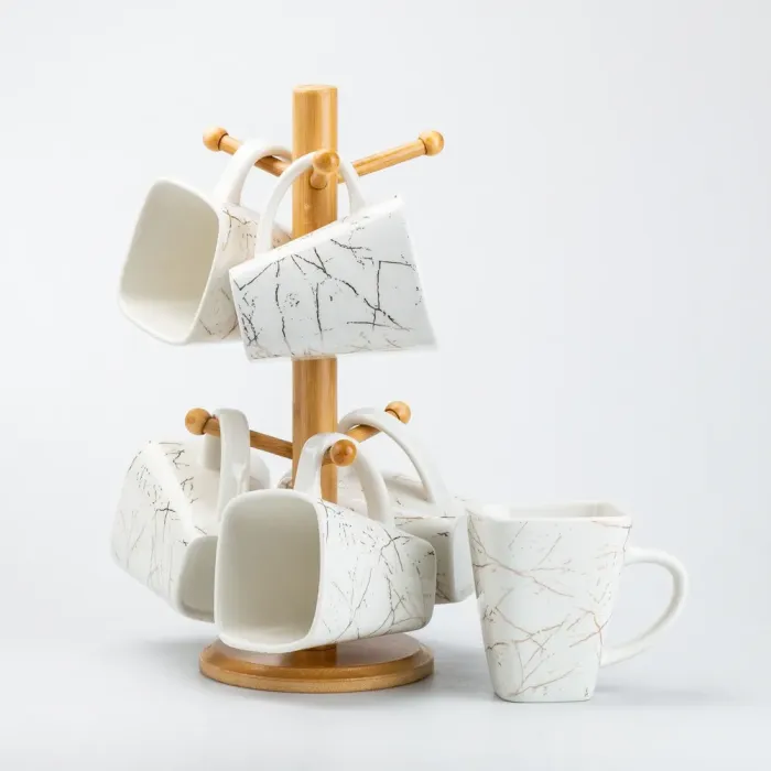 Набор чашек керамических 250 мл на бамбуковой подставке 6 шт. (HP274) - изображение 4