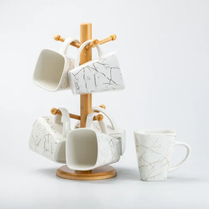 Набор чашек керамических 250 мл на бамбуковой подставке 6 шт. (HP274) - изображение 2