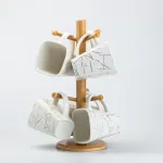 Набір чашок 250 мл керамічних на бамбуковій підставці 6 шт (HP274)