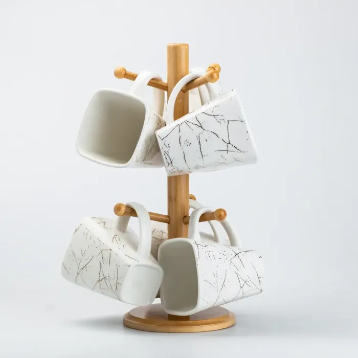 Набор чашек керамических 250 мл на бамбуковой подставке 6 шт. (HP274) - изображение 1