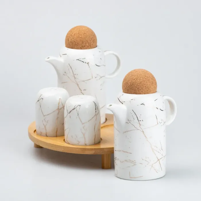 Набор перечниц и графинов для масла на деревянной подставке 4 предмета (HP275) - изображение 2