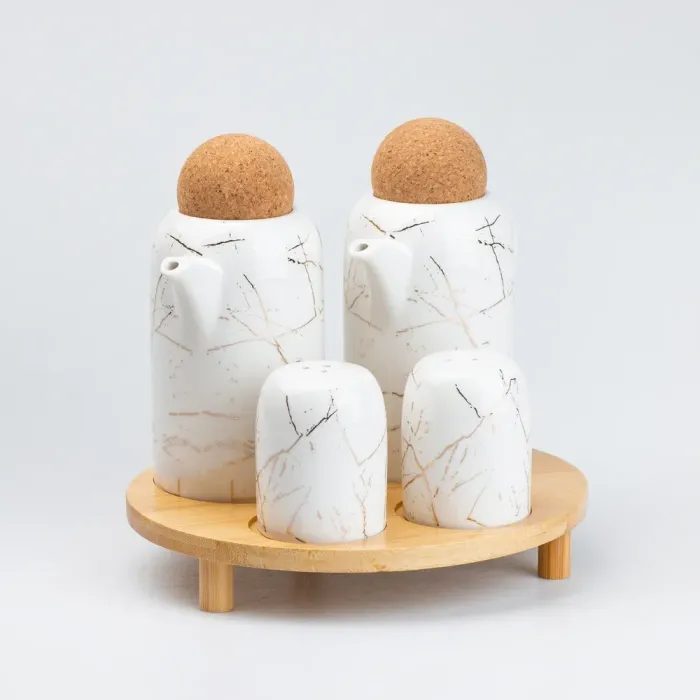 Набор перечниц и графинов для масла на деревянной подставке 4 предмета (HP275) - изображение 3