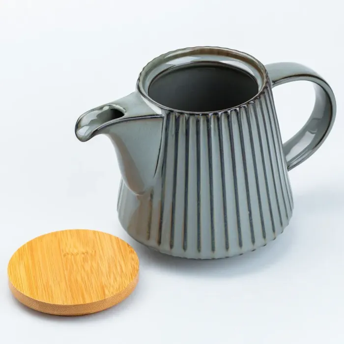 Чайник для заварювання 850 мл керамічний з бамбуковою кришкою Сірий (HP7211G) - зображення 3