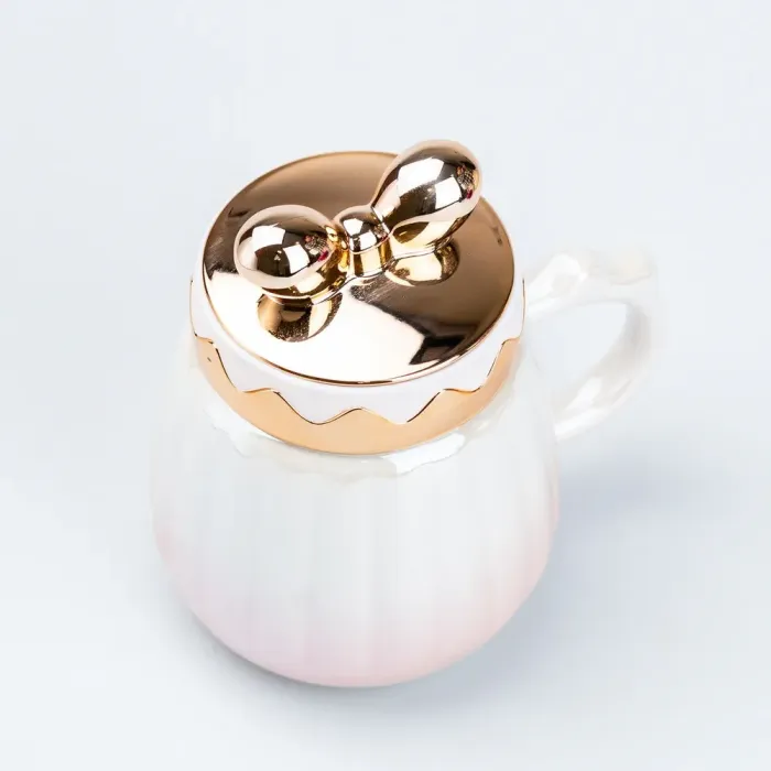 Чашка 500 мл с крышкой "Бант" керамическая Розовая (HP7194P) - изображение 3