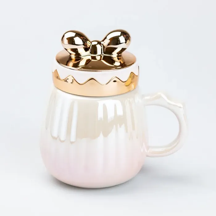 Чашка 500 мл с крышкой "Бант" керамическая Розовая (HP7194P) - изображение 1