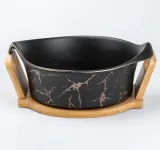 Салатниця з підставкою велика миска керамічна 29х22х9.5 см чорна (HP20348B)