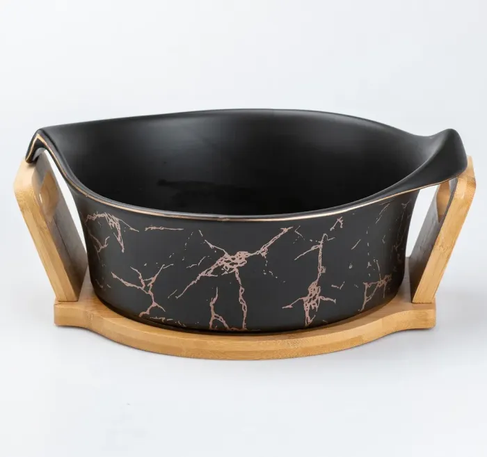 Салатниця з підставкою велика миска керамічна 29х22х9.5 см чорна (HP20348B) - зображення 1