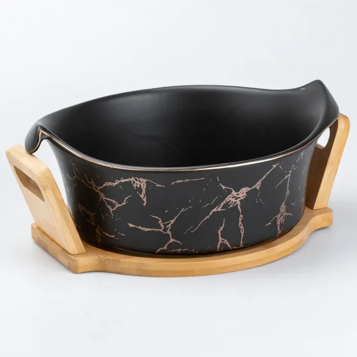 Салатниця з підставкою велика миска керамічна 29х22х9.5 см чорна (HP20348B) - зображення 3