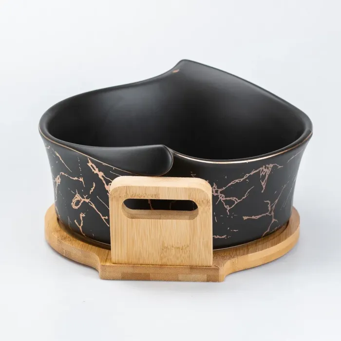 Салатниця з підставкою велика миска керамічна 29х22х9.5 см чорна (HP20348B) - зображення 2