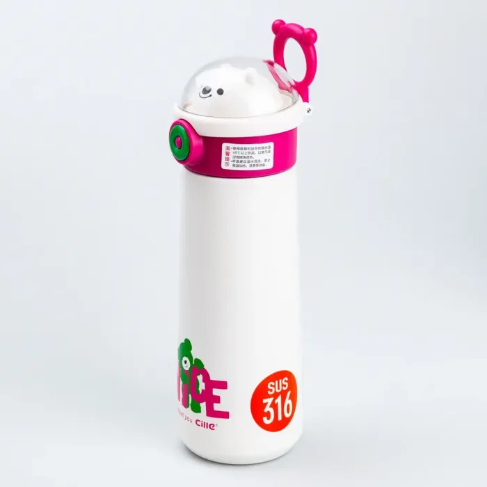 Термос дитячий 500 мл з напувалкою трубочкою "Ведмідь" Рожевий (HP17306R) - зображення 3