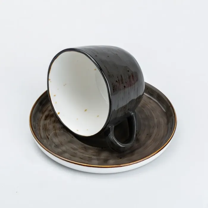 Чашка с блюдцем керамическая 200 мл для чая кофе Черная (HP23396) - изображение 3