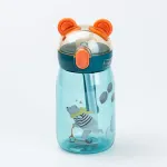 Дитяча пляшка для води із трубочкою 500 мл із трубочкою із кришкою фліп топ "Ведмедик" Синя (HP17302BL)