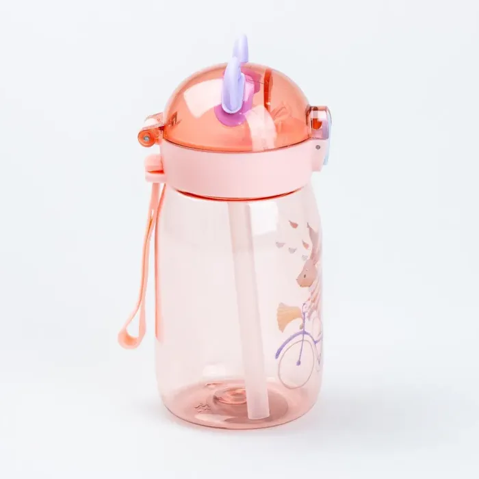 Детская бутылка для воды с трубочкой 500 мл с крышкой флип топ "Мишка" Розовая - изображение 3