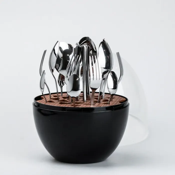 Набор столовых приборов на 6 персон из нержавеющей стали 24 штуки с подставкой "Яйце" Черный (HP78811) - изображение 2