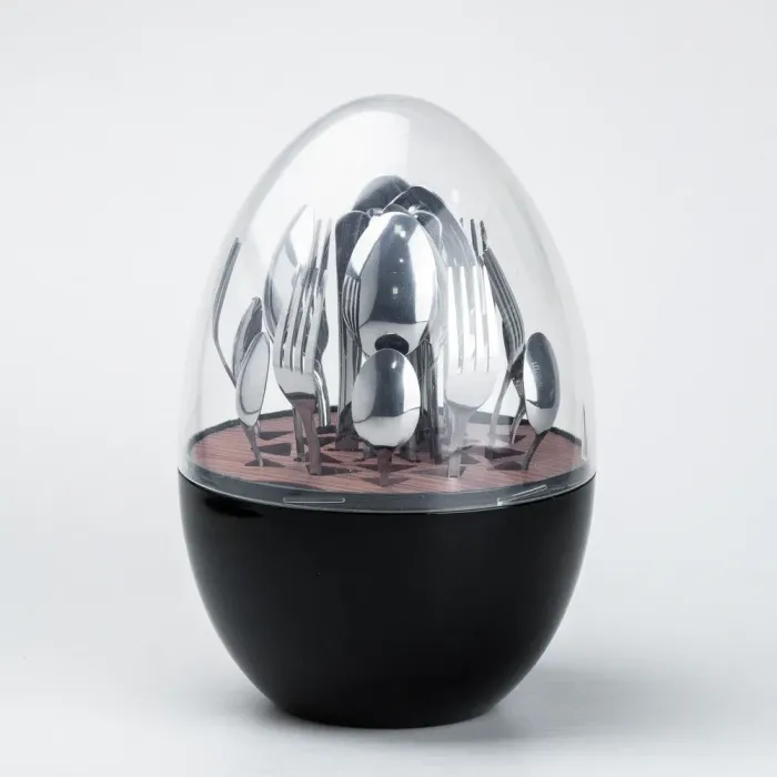 Набор столовых приборов на 6 персон из нержавеющей стали 24 штуки с подставкой "Яйце" Черный (HP78811) - изображение 1