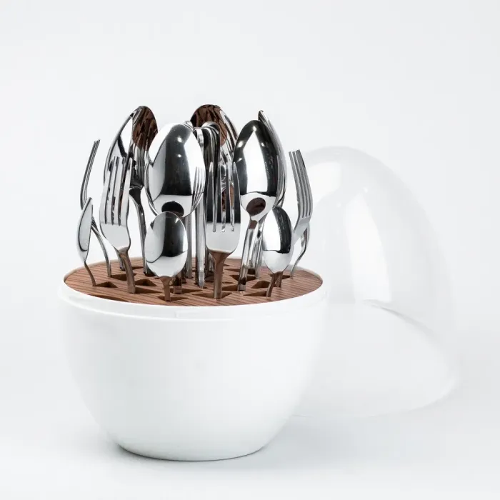 Набор столовых приборов на 6 персон из нержавеющей стали 24 штуки с подставкой "Яйце" Белый (HP7889) - изображение 2