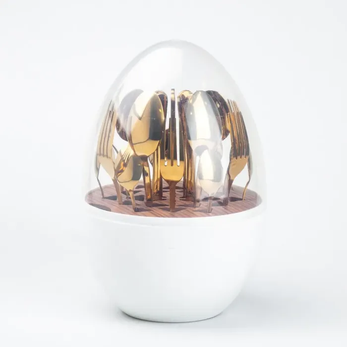 Набор столовых золотых приборов на 6 персон из нержавеющей стали 24 штуки с подставкой "Яйцо" Белый (HP7888) - изображение 1