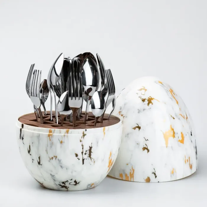 Набор столовых приборов на 6 персон из нержавеющей стали 24 штуки с подставкой "Яйце" Мармур (HP7885) - изображение 1