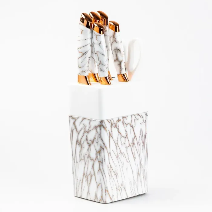 Набор кухонных ножей 5 штук + ножницы на подставке Белый (HP27478W) - изображение 3