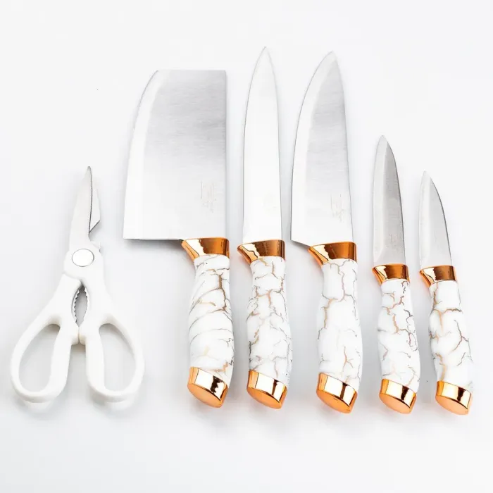 Набор кухонных ножей 5 штук + ножницы на подставке Белый (HP27478W) - изображение 2
