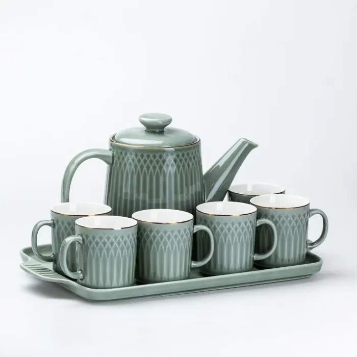 Чайный сервиз на подносе 6 чашек и заварочный чайник (HP6168) - изображение 6