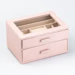 Скринька органайзер для прикрас біжутерії прямокутна на два яруси з екошкіри 24.5 х 17.5 х 14 см Пудрова (HP47614P)