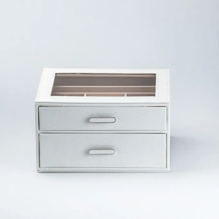 Скринька органайзер для прикрас біжутерії прямокутна на два яруси з екошкіри 24.5 х 17.5 х 14 см Біла (HP47614W) - зображення 4