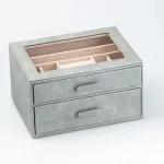 Скринька органайзер для прикрас біжутерії прямокутна на два яруси з екошкіри 24.5 х 17.5 х 14 см Сіра (HP47614S)