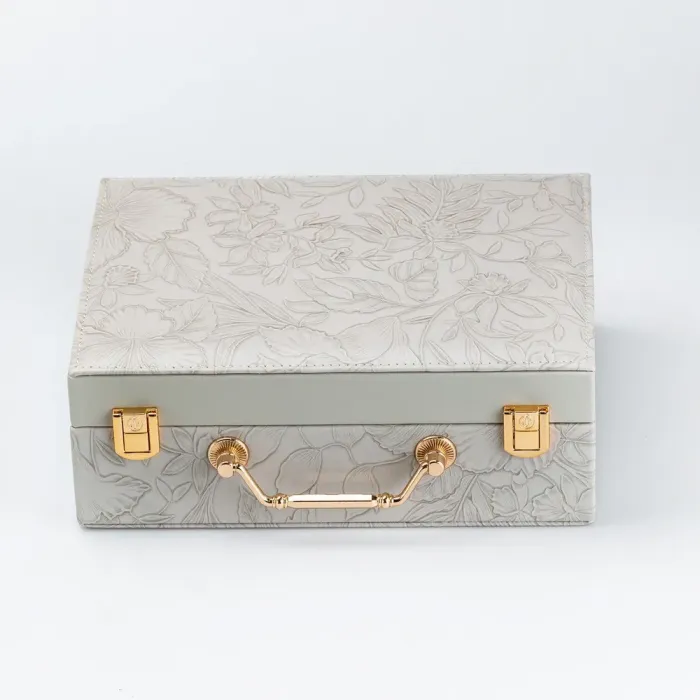 Скринька органайзер для прикрас біжутерії прямокутна з дзеркальцем валіза з екошкіри Сіра (HP47613G) - зображення 2