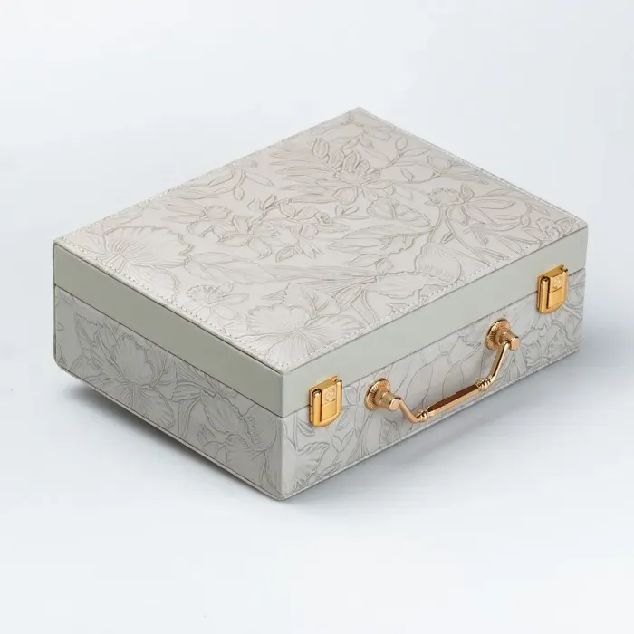 Скринька органайзер для прикрас біжутерії прямокутна з дзеркальцем валіза з екошкіри Сіра (HP47613G) - зображення 3