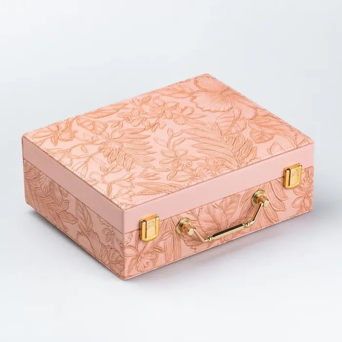 Скринька органайзер для прикрас біжутерії прямокутна з дзеркальцем валіза з екошкіри Рожева (HP47613P) - зображення 6