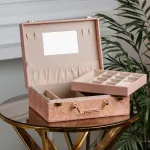 Скринька органайзер для прикрас біжутерії прямокутна з дзеркальцем валіза з екошкіри Рожева (HP47613P)