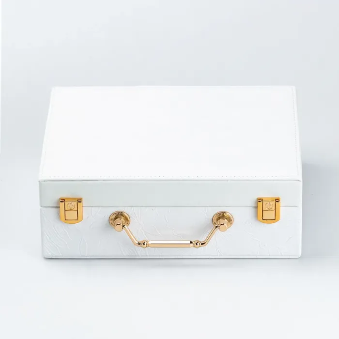 Скринька органайзер для прикрас біжутерії прямокутна з дзеркальцем валіза з екошкіри Біла (HP47613W) - зображення 4