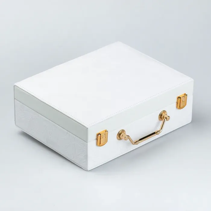 Скринька органайзер для прикрас біжутерії прямокутна з дзеркальцем валіза з екошкіри Біла (HP47613W) - зображення 6