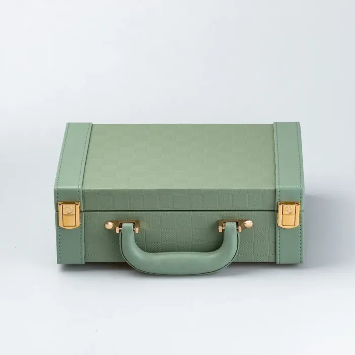 Скринька органайзер для прикрас біжутерії прямокутна 27 х 18.5 х 9 см з дзеркальцем валіза з екошкіри Оливкова (HP47615T) - зображення 7