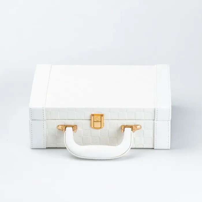 Ящик органайзер для украшений бижутерии прямоугольный 27 х 18.5 х 9 см с зеркальцем чемодан из экокожи Белый (HP47615W) - изображение 6