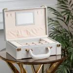 Скринька органайзер для прикрас біжутерії прямокутна 27 х 18.5 х 9 см з дзеркальцем валіза з екошкіри Сіра (HP47615S)