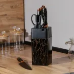 Набір кухонних ножів 5 штук + ножиці на підставці Чорний (HP27478B)