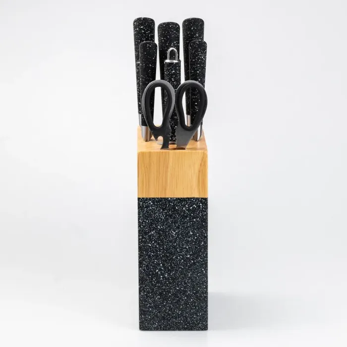 Набір кухонних ножів 5 штук ножиці мусат на підставці Чорний (HP27479B) - зображення 3